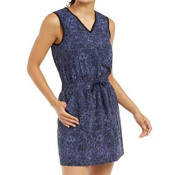 Ideology Womens Blue Black Snake Print Drawstring Waist Dress Size Large - Picture 1 of 8